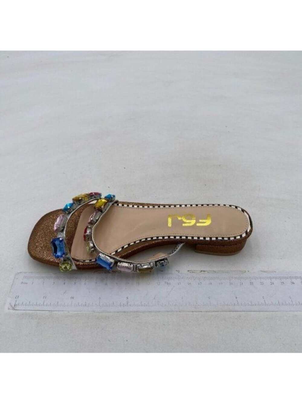 FSJ Gold Luxury Square Open Toe Low Block Heel Slides Sandals Slipper Mules